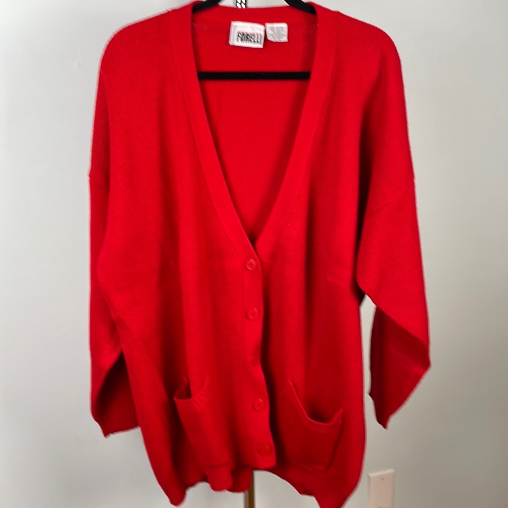 Red cardigan